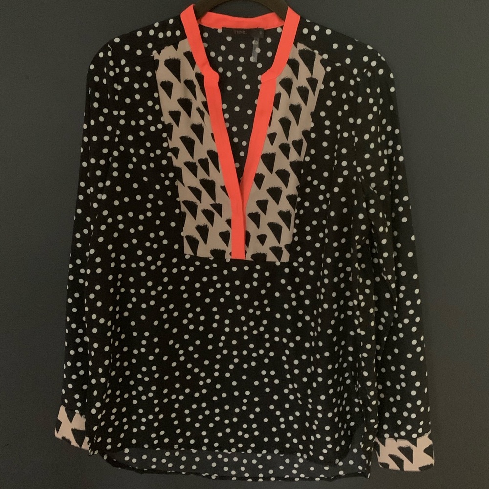 THML Black and Tan blouse w/ orange trim, small